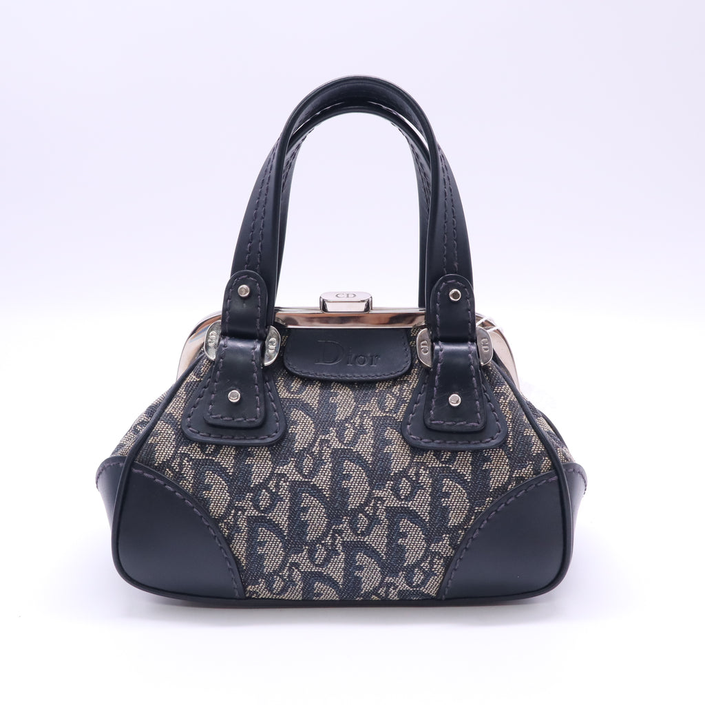 Christian Dior Vintage Trotter Oblique Canvas Frame Satchel / Doctor's Bag Twins LDJ5243