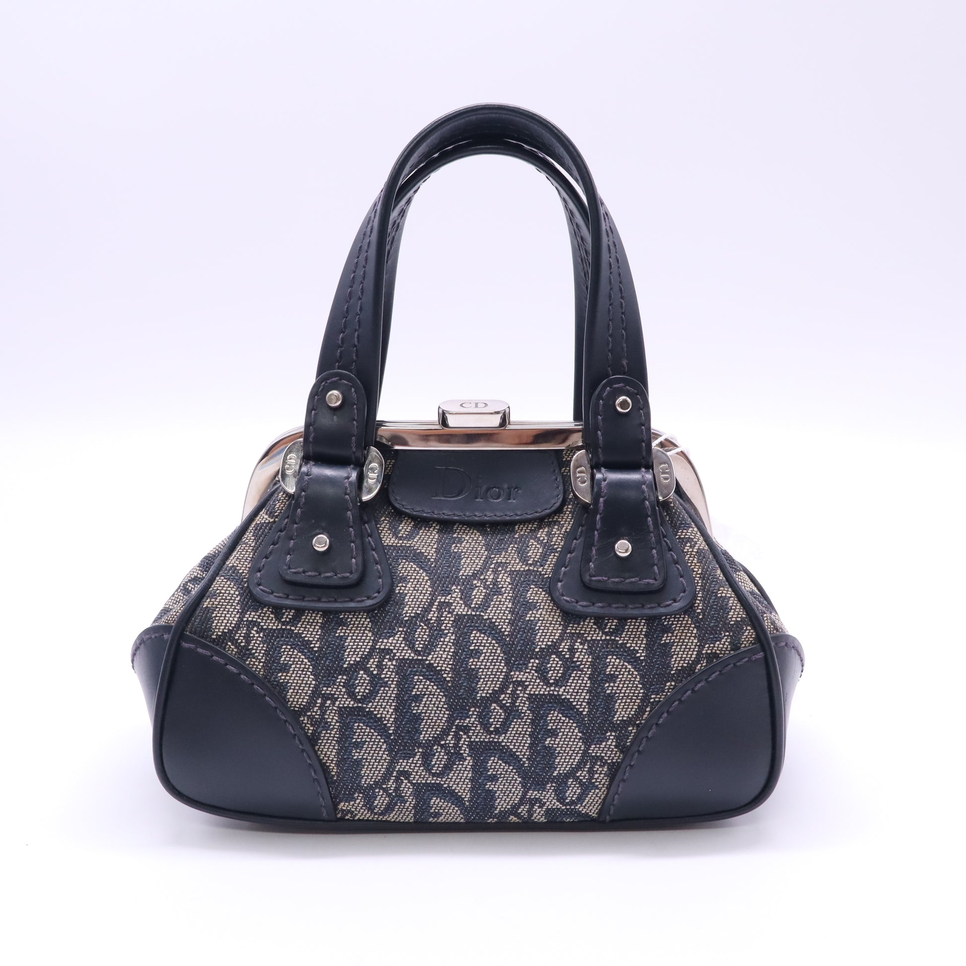 Christian Dior Vintage Trotter Oblique Canvas Frame Satchel / Doctor's Bag Twins LDJ5243