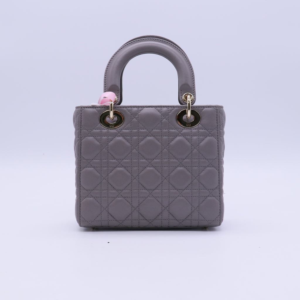 Christian Dior Grey Cannage Quilted Lambskin Leather Small Lady Dior Bag twins LDJ3918