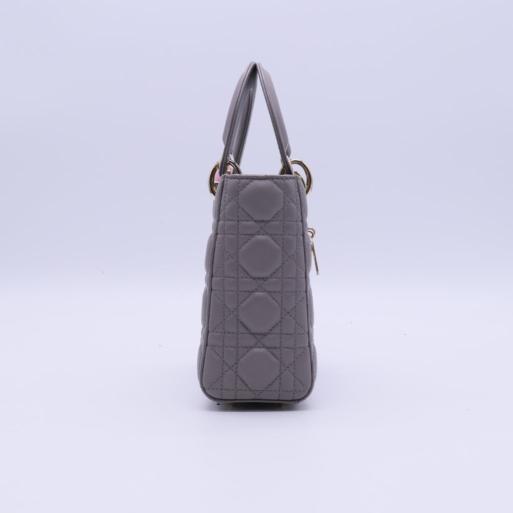 Christian Dior Grey Cannage Quilted Lambskin Leather Small Lady Dior Bag twins LDJ3918