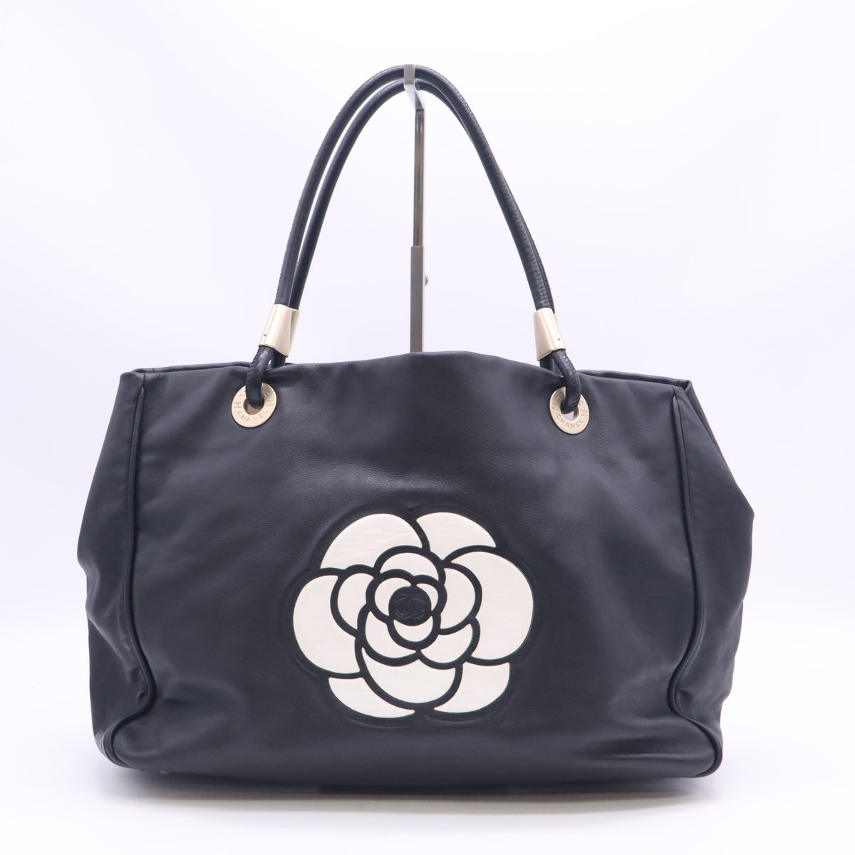 Chanel Lambskin Camellia Tote Black B24558