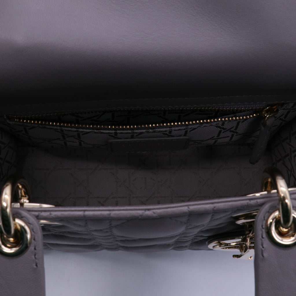 Christian Dior Grey Cannage Quilted Lambskin Leather Small Lady Dior Bag twins LDJ3918