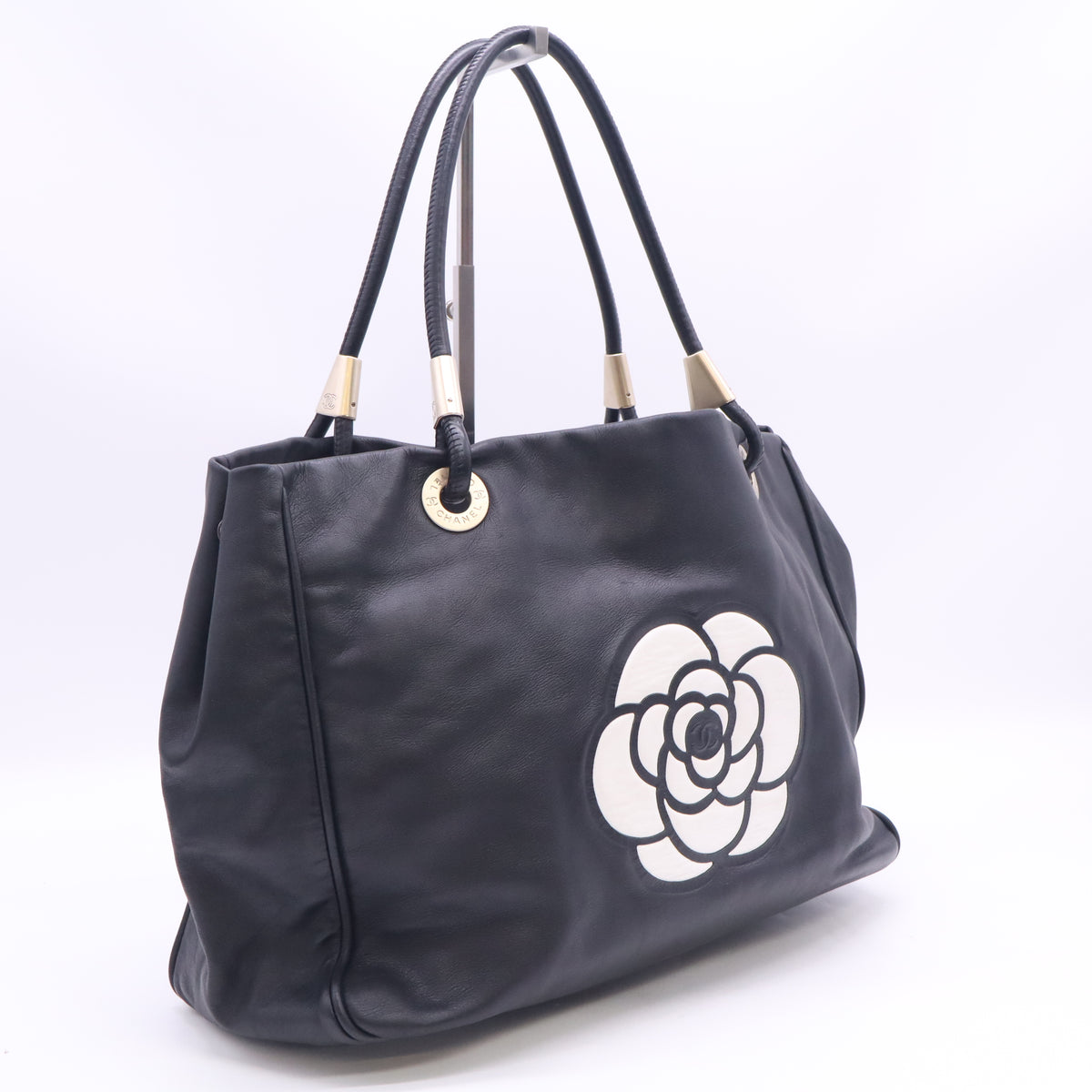 Chanel Lambskin Camellia Tote Black B24558
