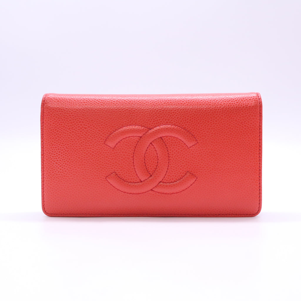 Chanel Caviar Timeless CC Yen Wallet Red twins W22821