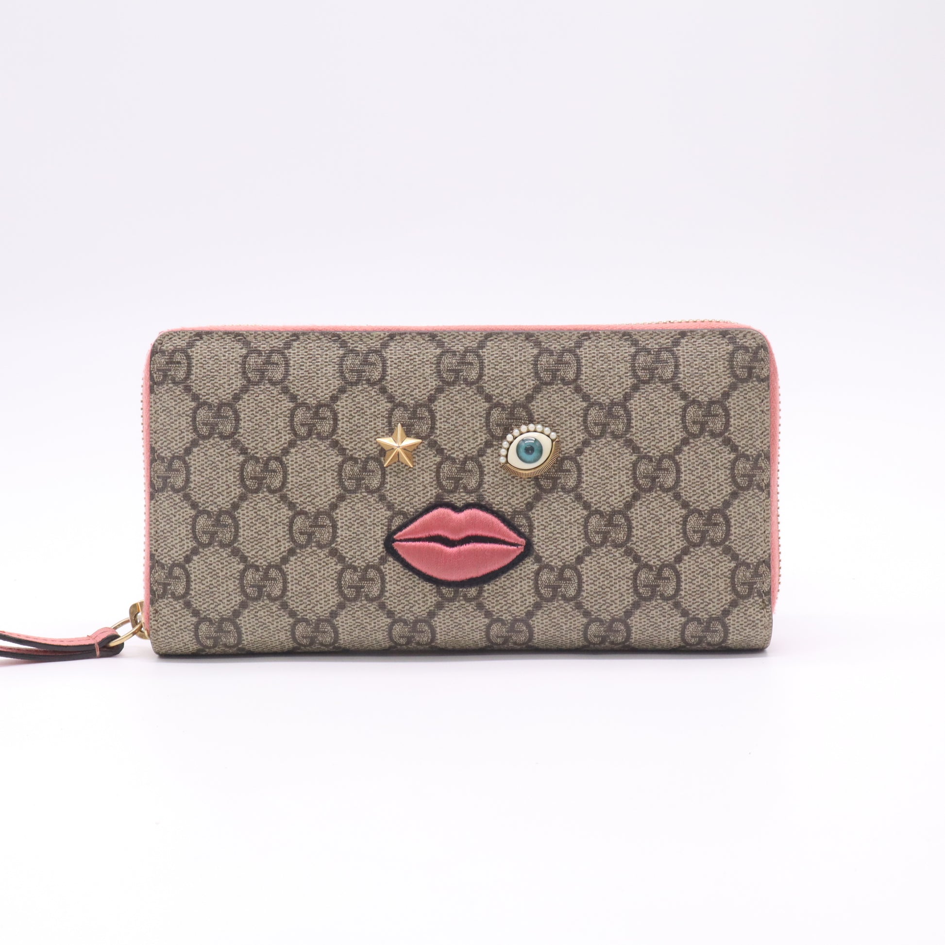 Gucci GG Supreme Monogram Embroidered Face Zip Around Wallet W22420