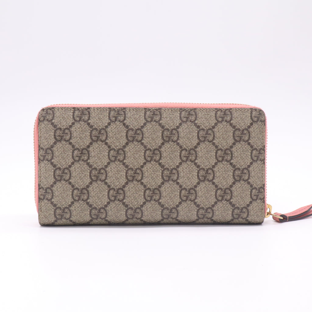Gucci GG Supreme Monogram Embroidered Face Zip Around Wallet W22420