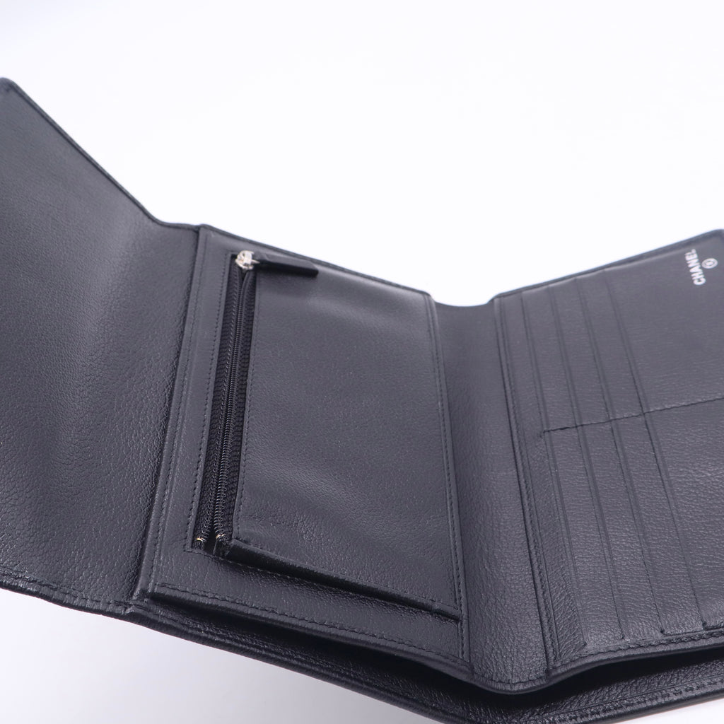  Black Camellia Embossed Leather Continental Wallet Twins Chanel