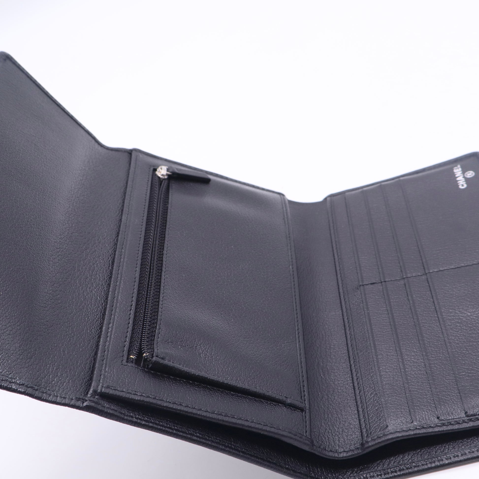  Black Camellia Embossed Leather Continental Wallet Twins Chanel