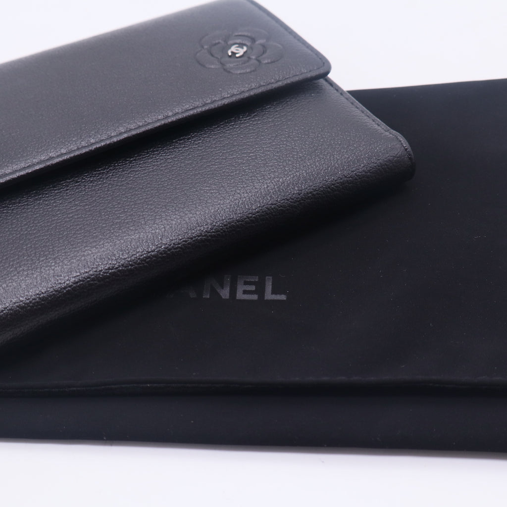  Black Camellia Embossed Leather Continental Wallet Twins Chanel