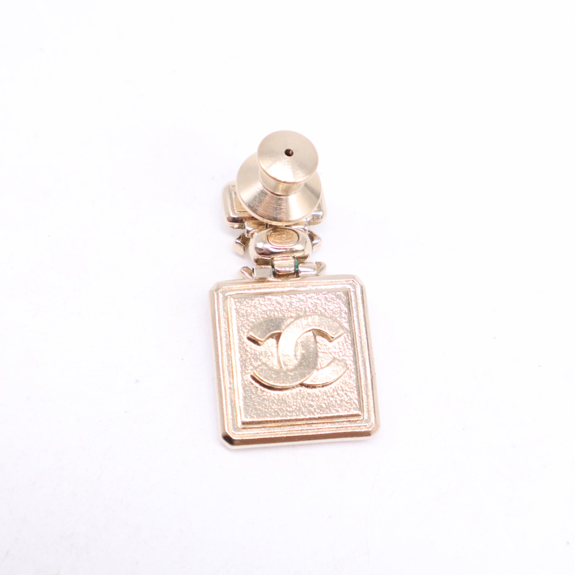 Crystal and Pale Gold Metal CC Perfume Bottle Brooch W21150