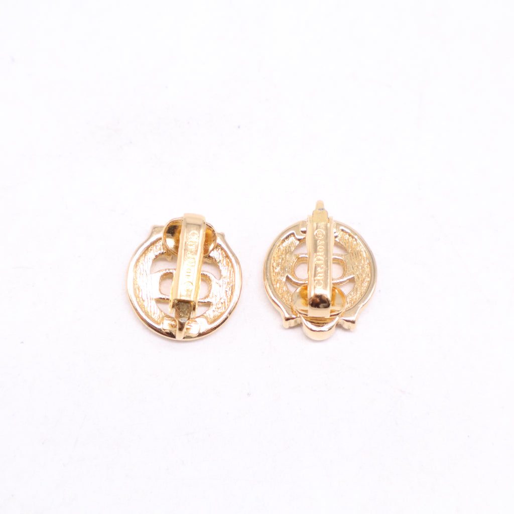 Christian Dior Vintage CD Logo Rhinestone Circle Clip-On Earrings W21148