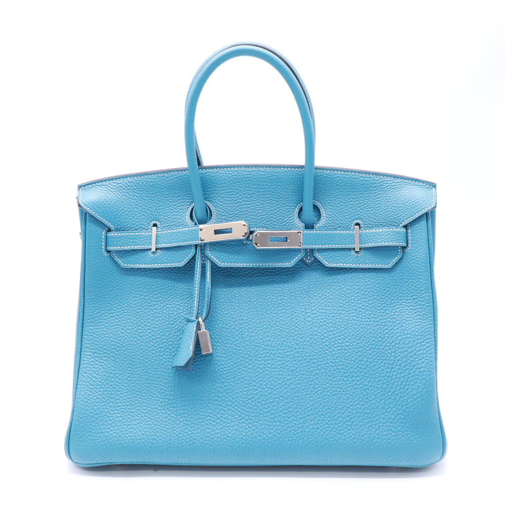 Hermes Birkin Handbag Bleu Jean Togo with Palladium Hardware 35 Twins B23719