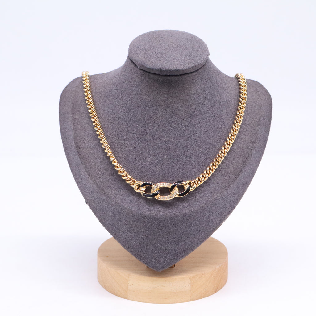 Christian Dior Vintage Enamel & Crystal Link Chain Necklace W20963