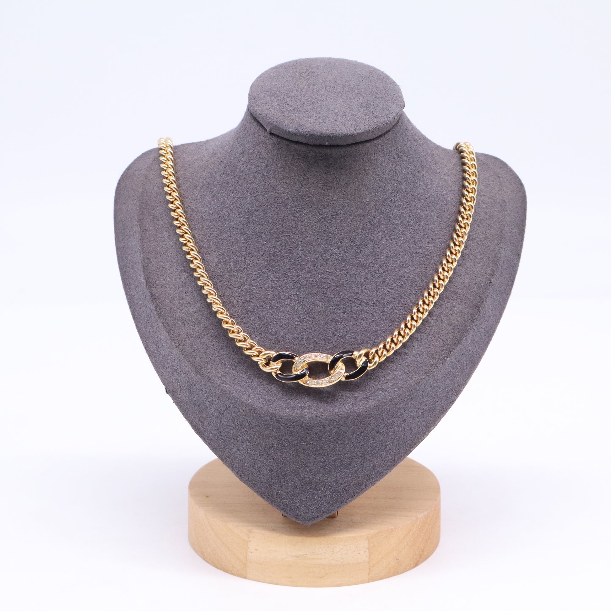 Christian Dior Vintage Enamel & Crystal Link Chain Necklace W20963