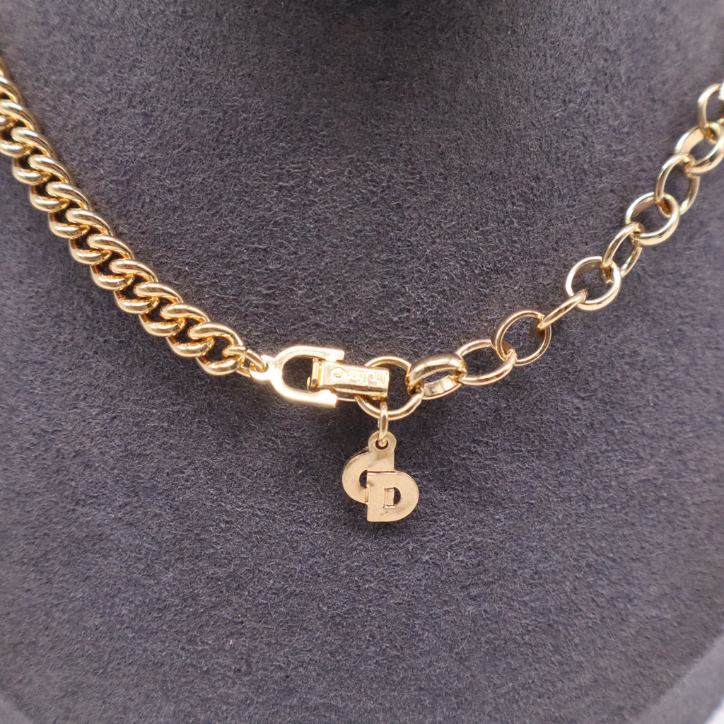 Christian Dior Vintage Enamel & Crystal Link Chain Necklace W20963