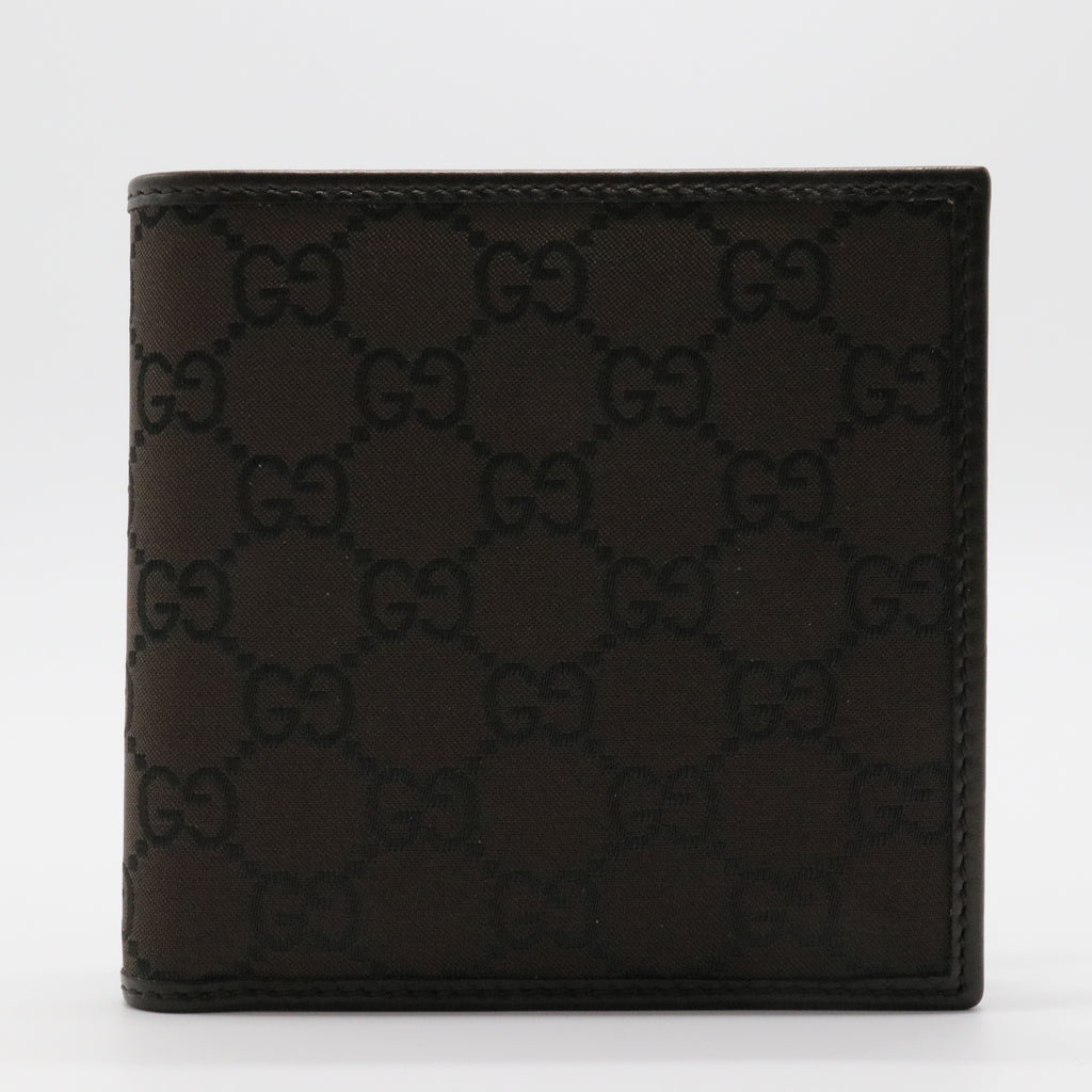 Dark Brown GG Canvas and Leather Bi Fold Wallet