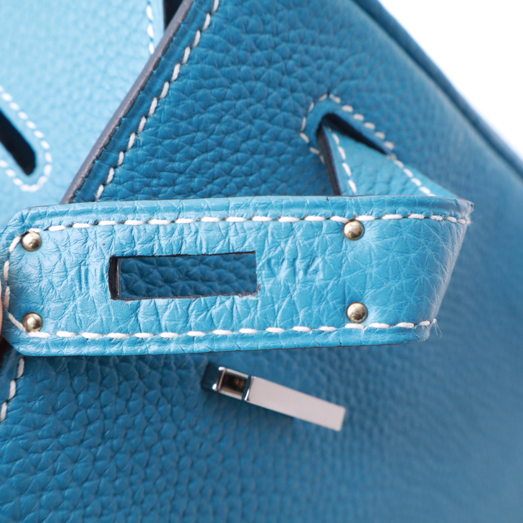 Hermes Birkin Handbag Bleu Jean Togo with Palladium Hardware 35 Twins B23719