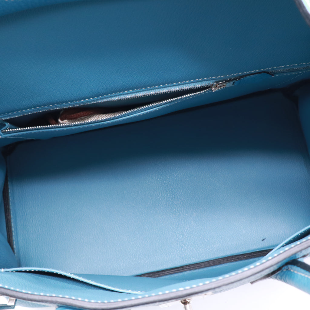 Hermes Birkin Handbag Bleu Jean Togo with Palladium Hardware 35 Twins B23719