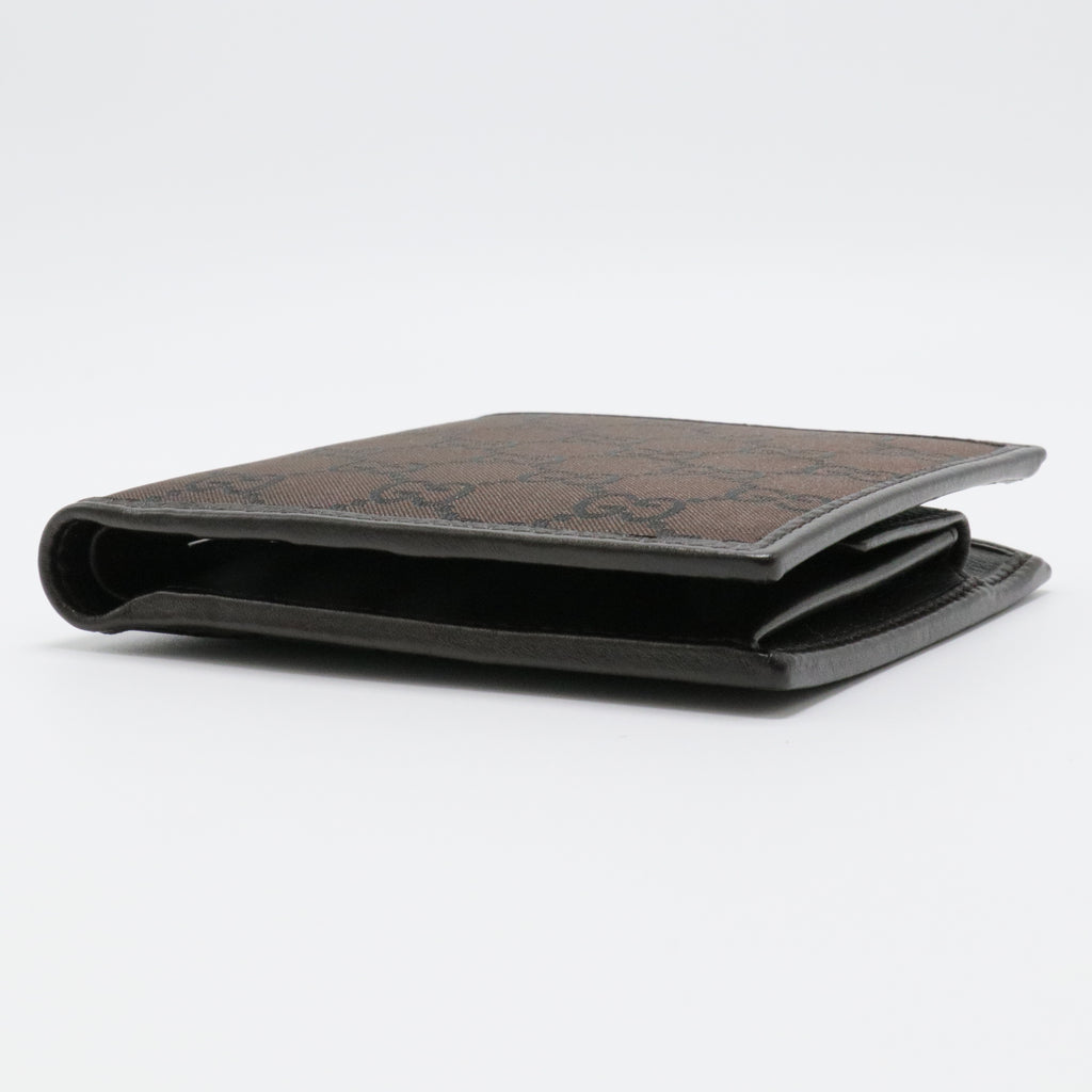 Dark Brown GG Canvas and Leather Bi Fold Wallet