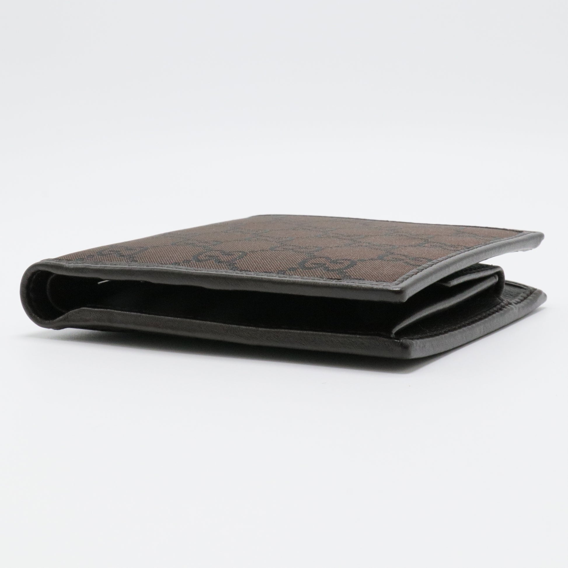 Dark Brown GG Canvas and Leather Bi Fold Wallet