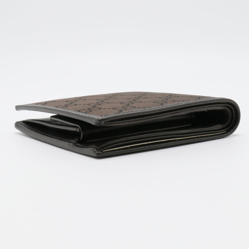 Dark Brown GG Canvas and Leather Bi Fold Wallet