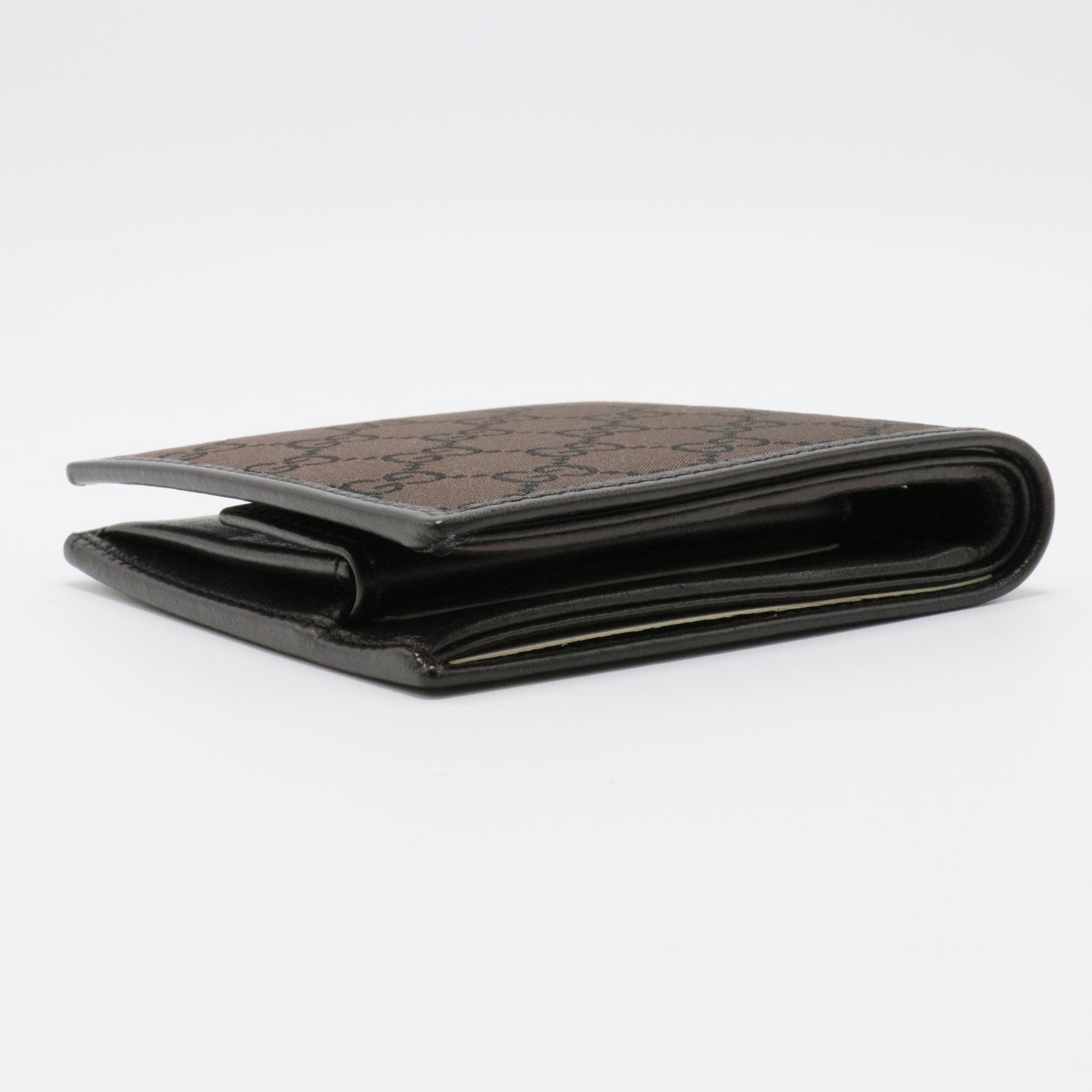 Dark Brown GG Canvas and Leather Bi Fold Wallet