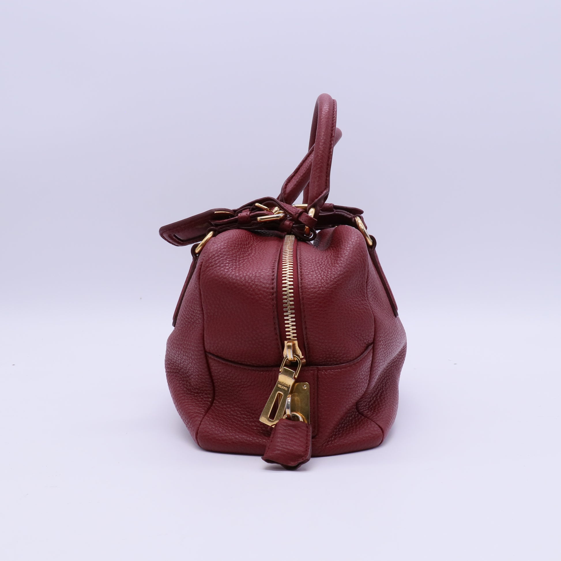 Prada Rubino Vitello Daino Leather Bauletto Bag twins B21456