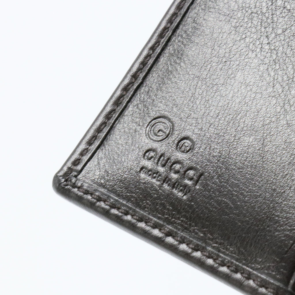 Dark Brown GG Canvas and Leather Bi Fold Wallet