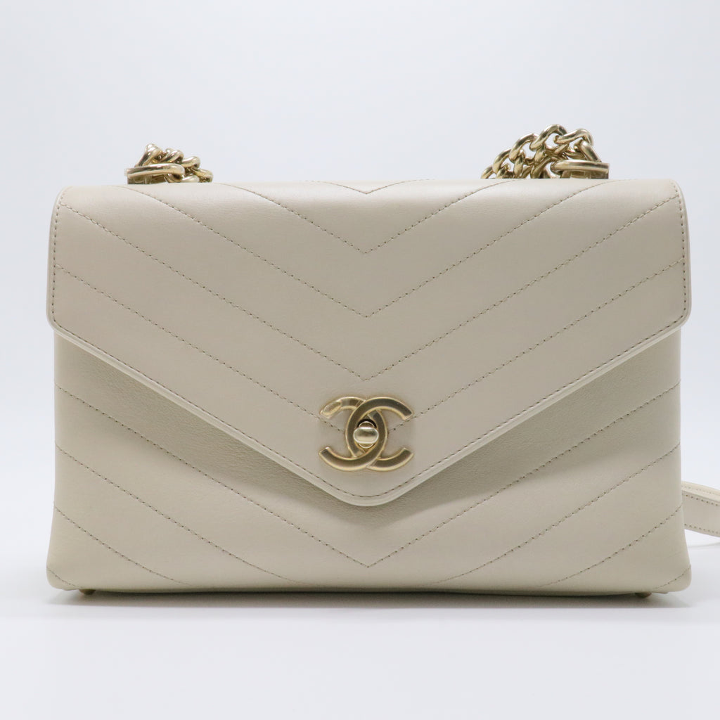 Coco Chevron Flap Bag Stitched Calfskin Small
