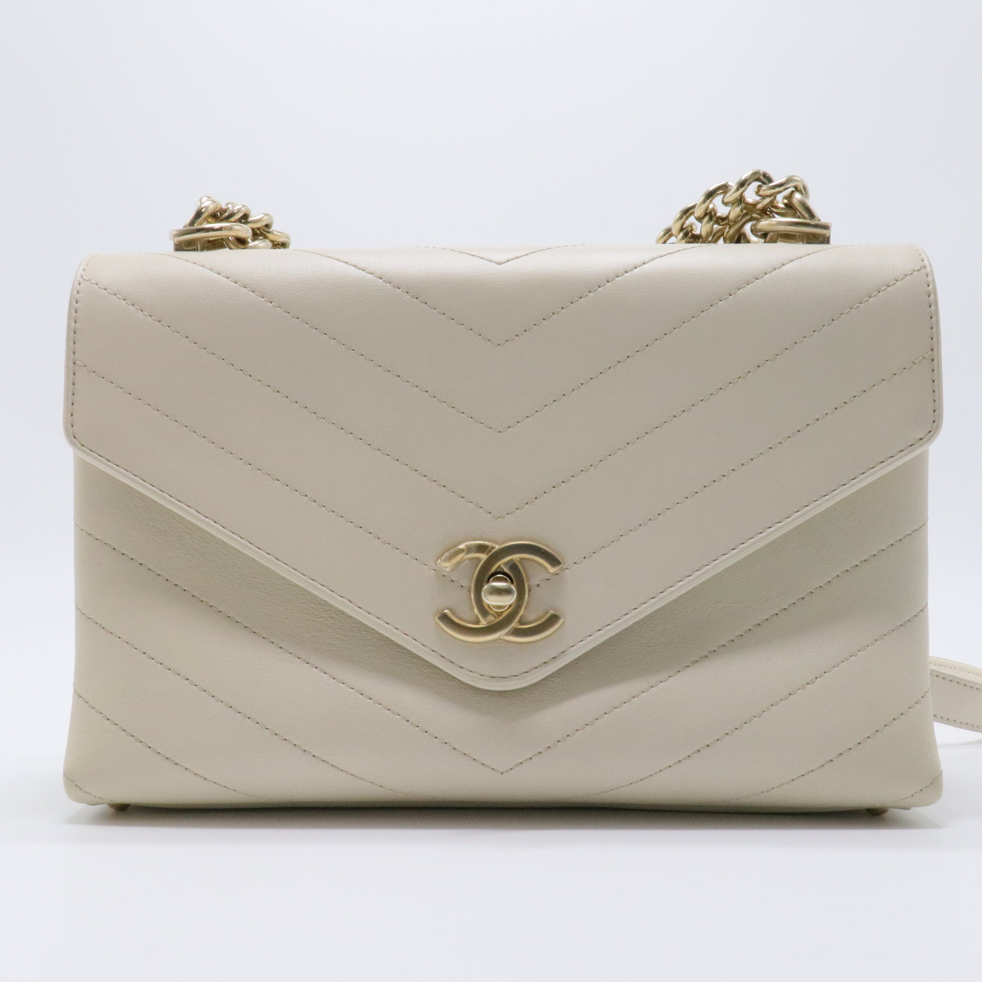 Coco Chevron Flap Bag Stitched Calfskin Small