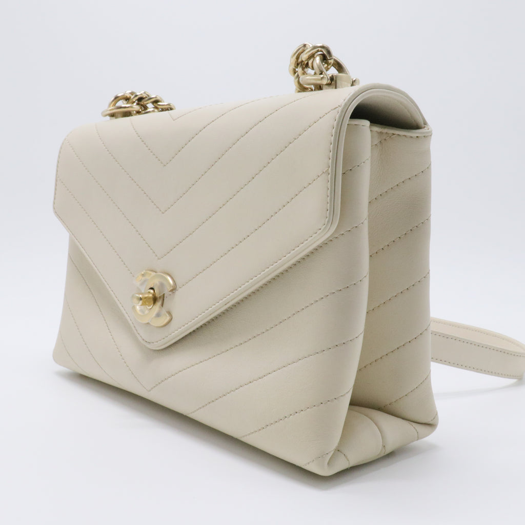 Coco Chevron Flap Bag Stitched Calfskin Small