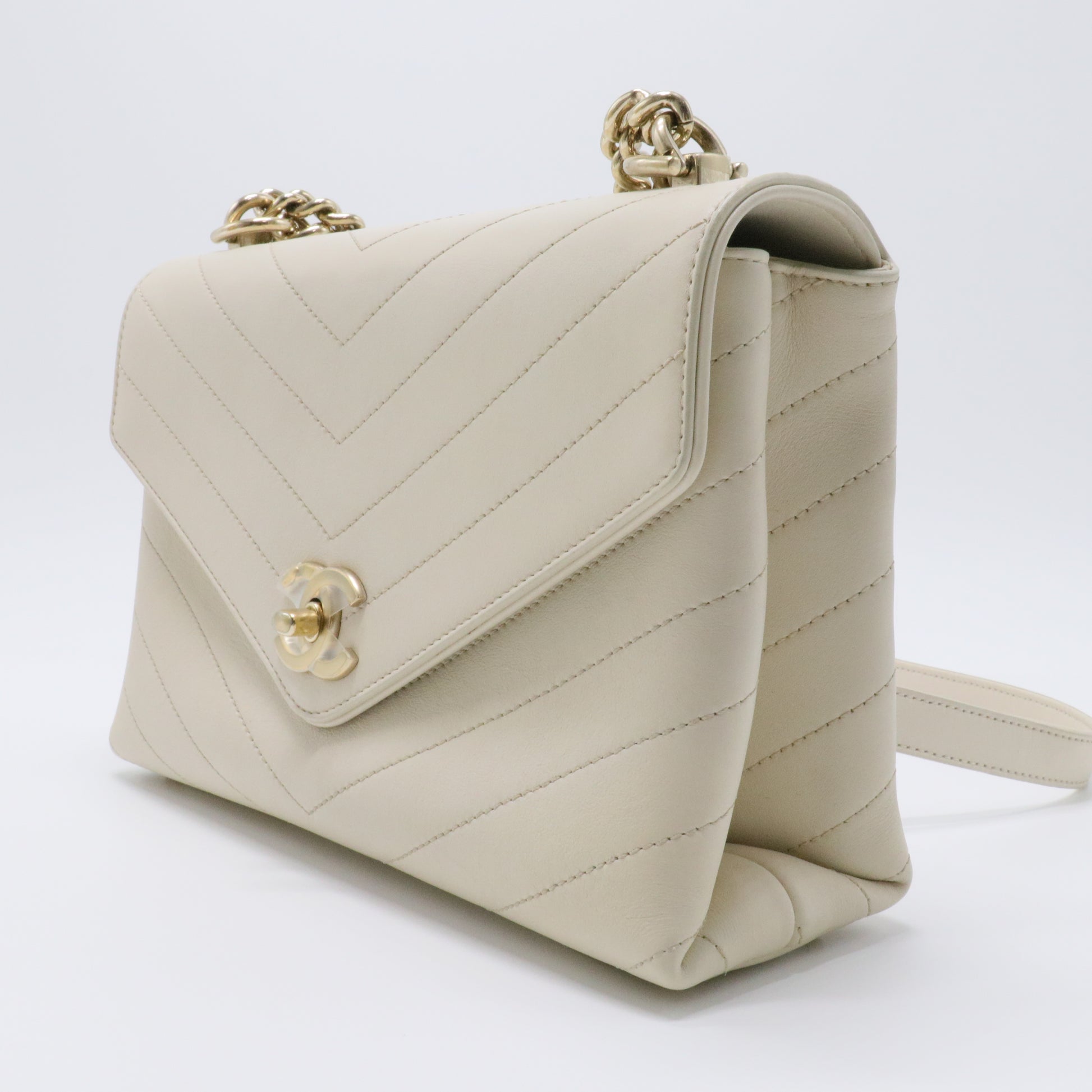 Coco Chevron Flap Bag Stitched Calfskin Small