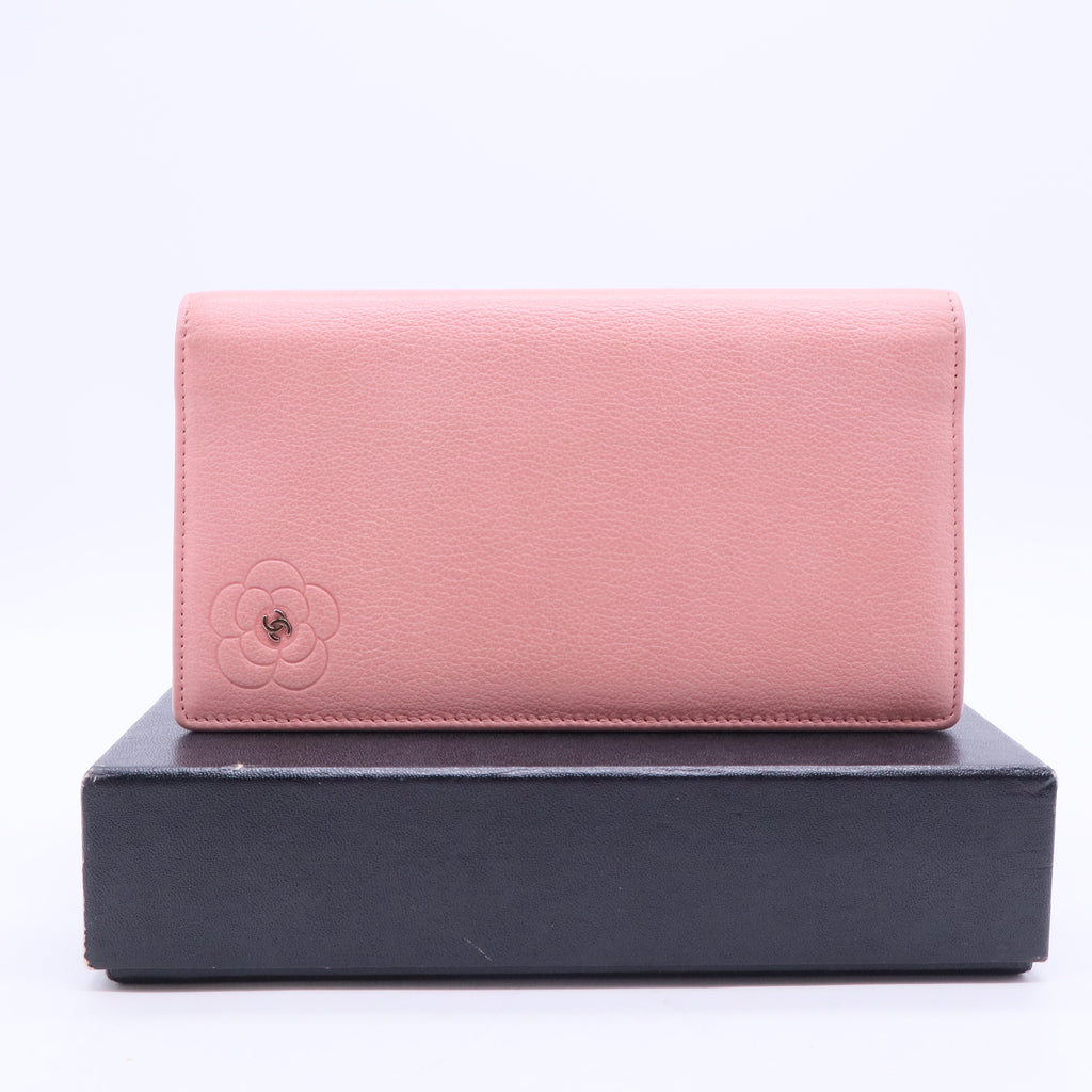 Pink Calfskin Leather Flap Camellia Wallet W11281