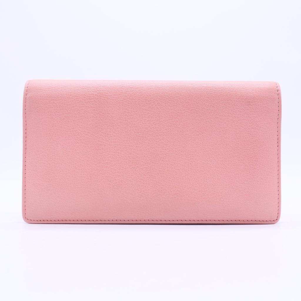 Pink Calfskin Leather Flap Camellia Wallet W11281