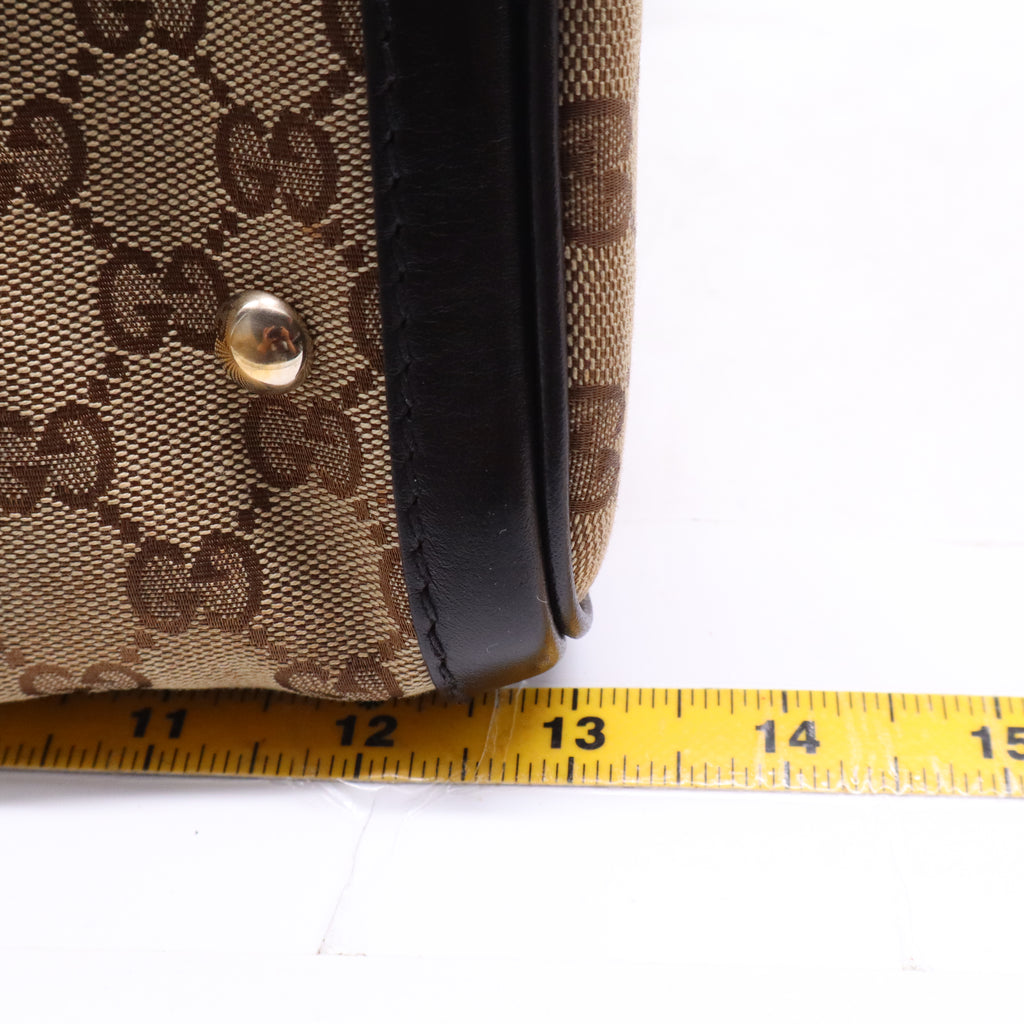 Gucci Monogram Selleria Calfskin Vintage Web Medium Boston Dark Brown B21675