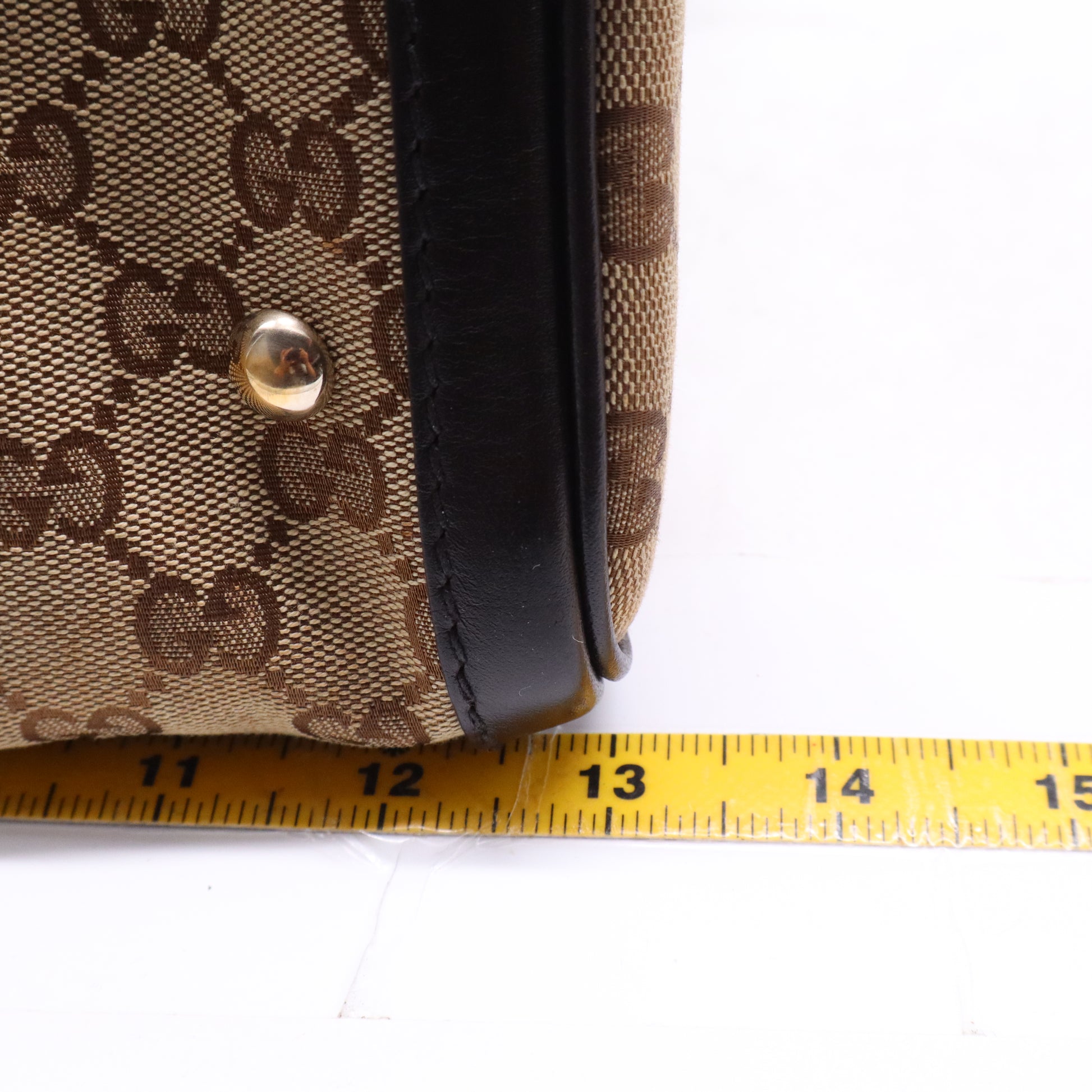 Gucci Monogram Selleria Calfskin Vintage Web Medium Boston Dark Brown B21675