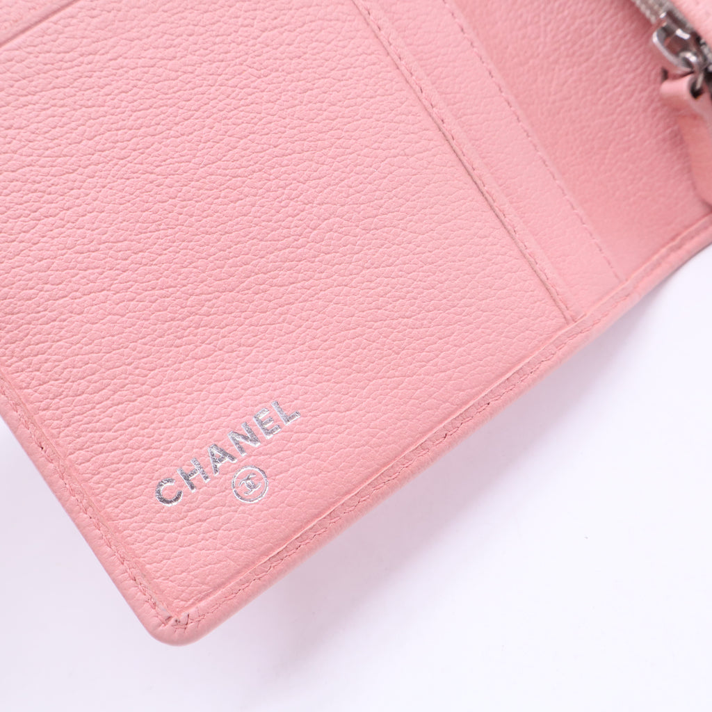 Pink Calfskin Leather Flap Camellia Wallet W11281