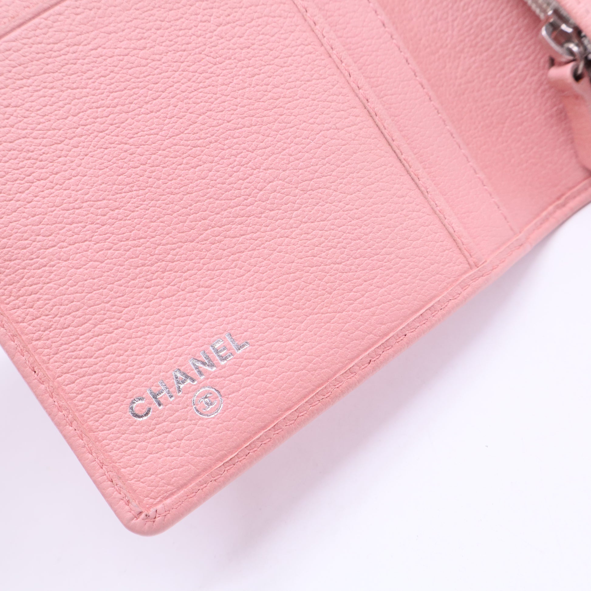 Pink Calfskin Leather Flap Camellia Wallet W11281