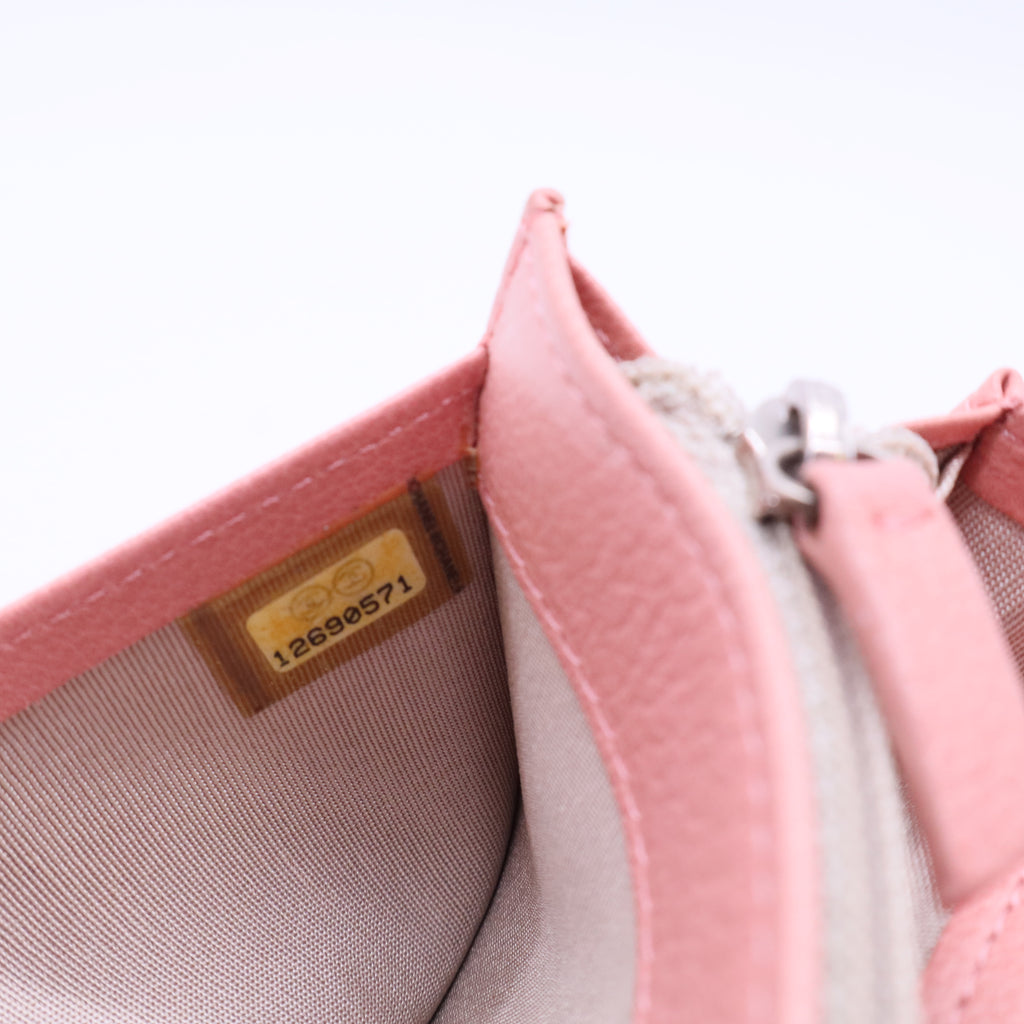 Pink Calfskin Leather Flap Camellia Wallet W11281