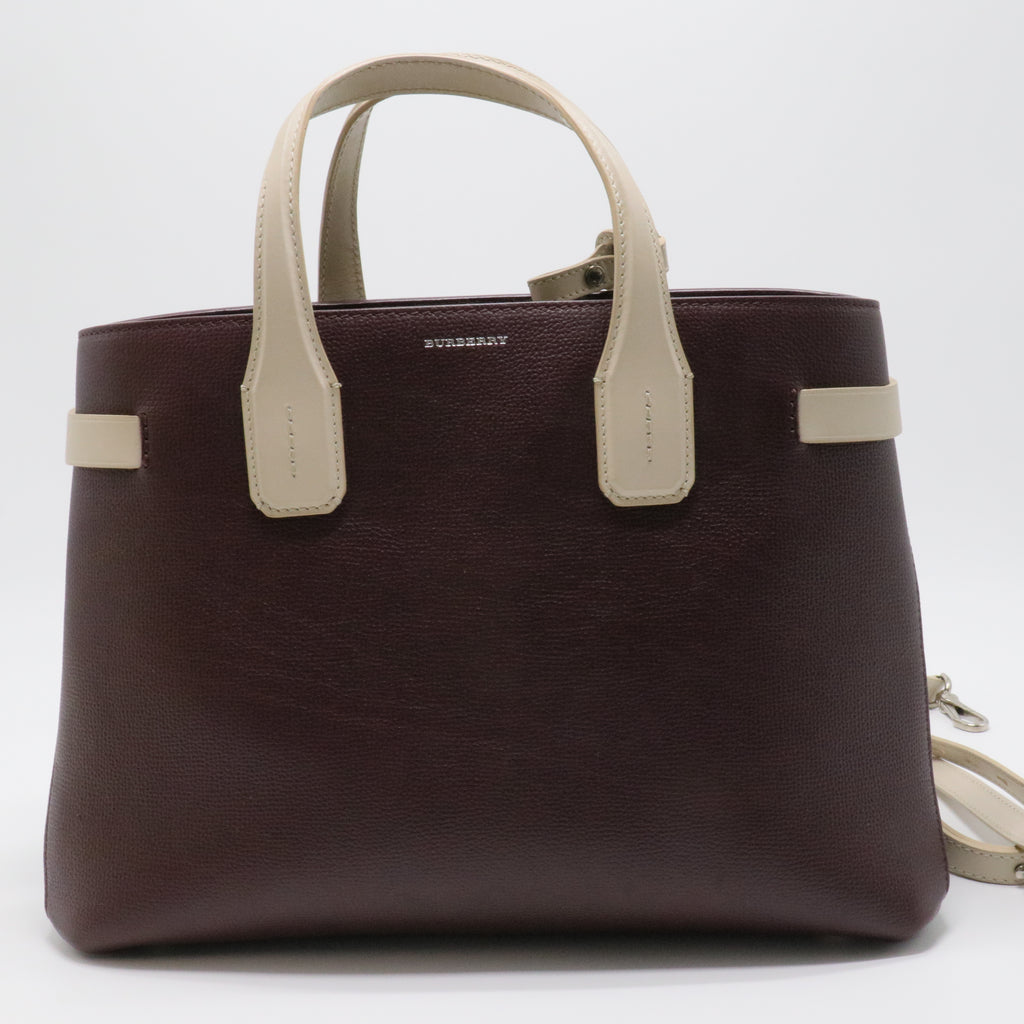 Medium Banner Bag in Burgundy Grained Leather with Contrast Handles