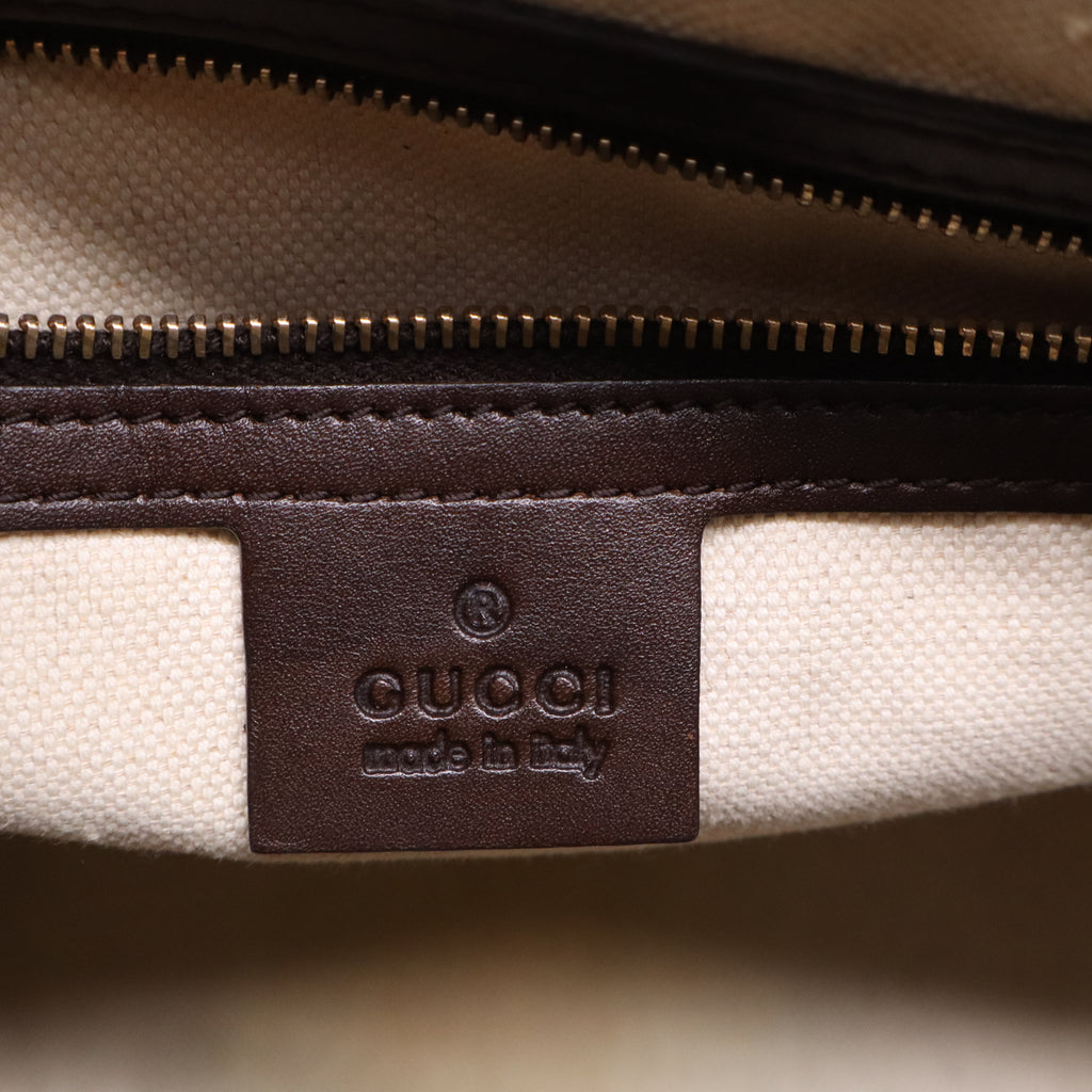 Gucci Monogram Selleria Calfskin Vintage Web Medium Boston Dark Brown B21675