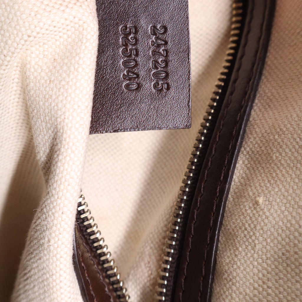 Gucci Monogram Selleria Calfskin Vintage Web Medium Boston Dark Brown B21675