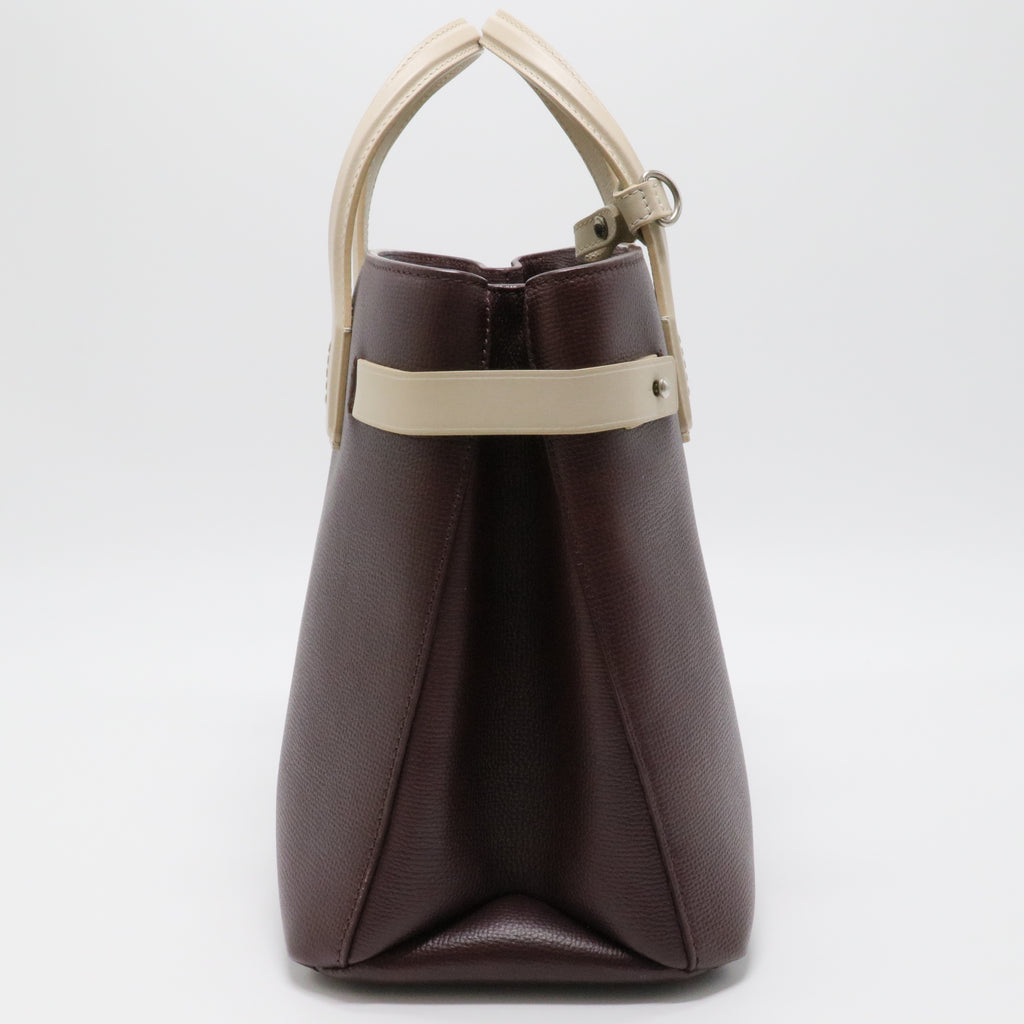 Medium Banner Bag in Burgundy Grained Leather with Contrast Handles