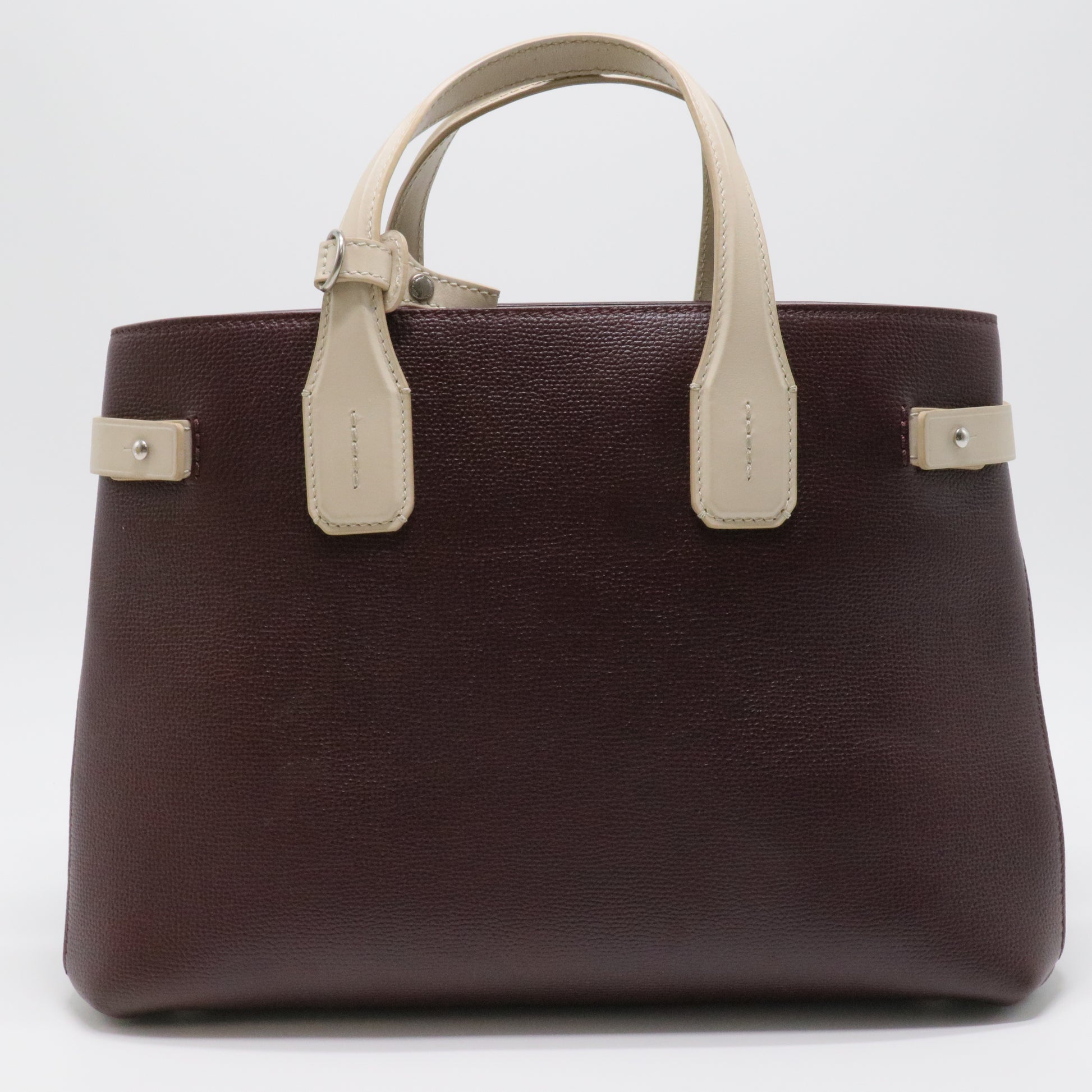 Medium Banner Bag in Burgundy Grained Leather with Contrast Handles