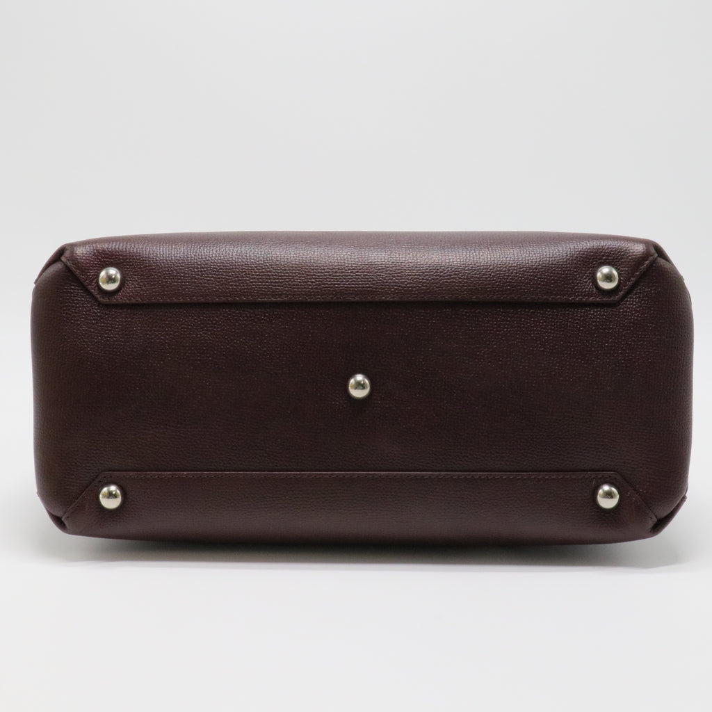 Medium Banner Bag in Burgundy Grained Leather with Contrast Handles