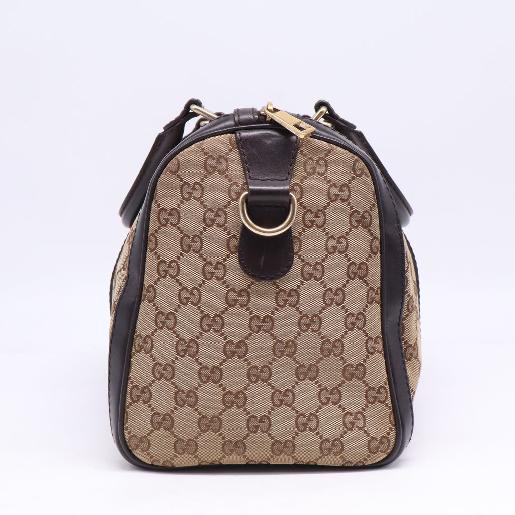 Gucci Monogram Selleria Calfskin Vintage Web Medium Boston Dark Brown B21675