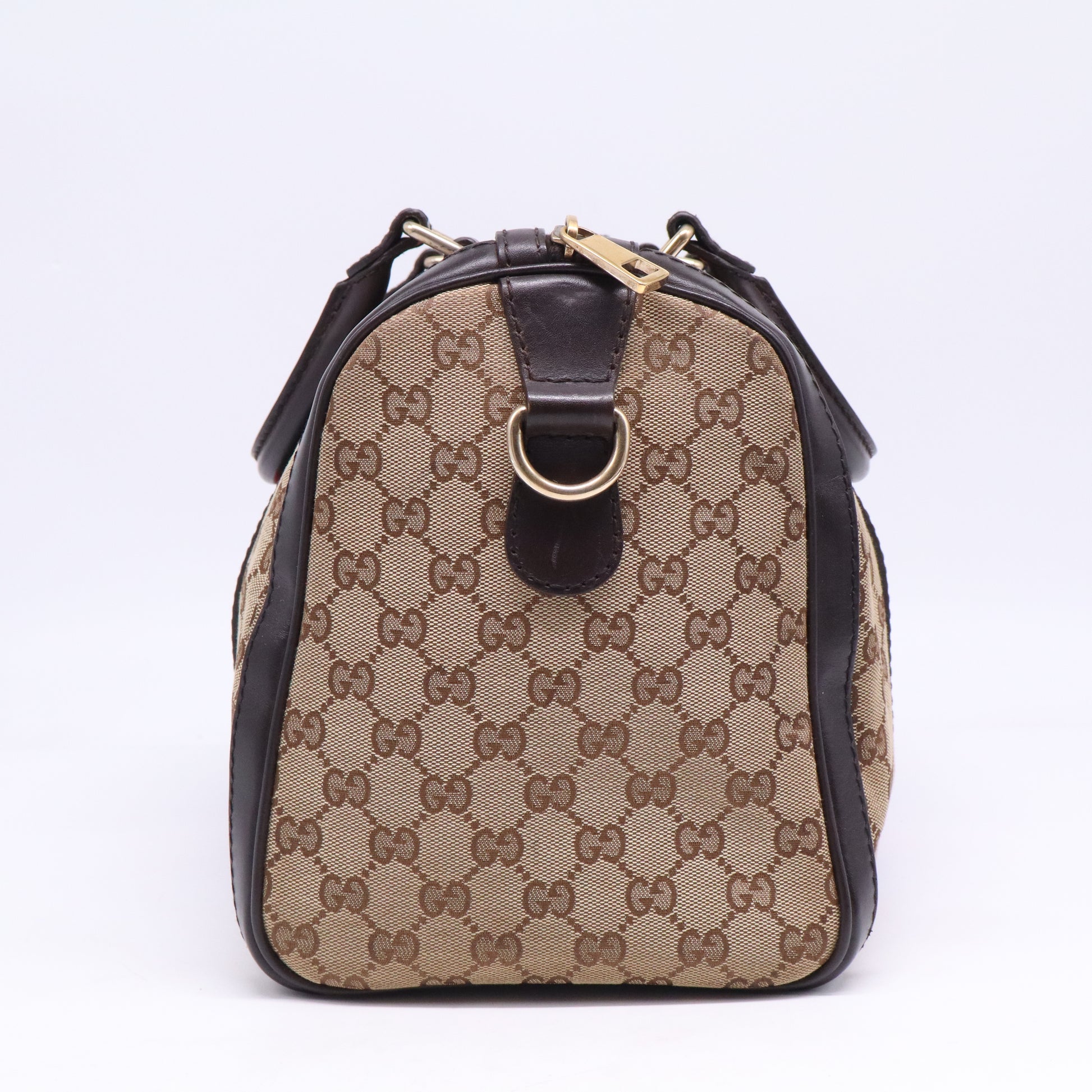 Gucci Monogram Selleria Calfskin Vintage Web Medium Boston Dark Brown B21675