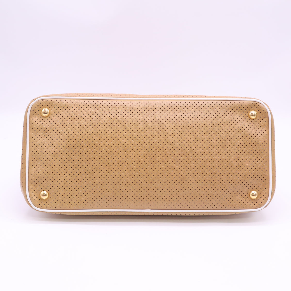 Caramel/White Perforated Saffiano Lux Leather Tote Bag B24215