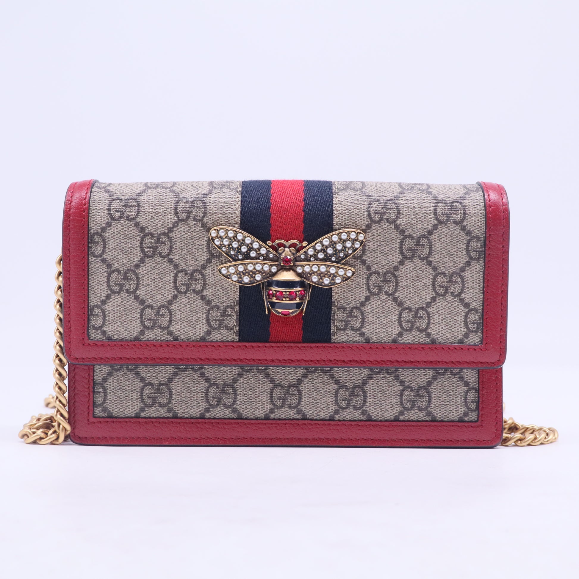 Queen Margaret Chain Wallet GG Coated Canvas Mini