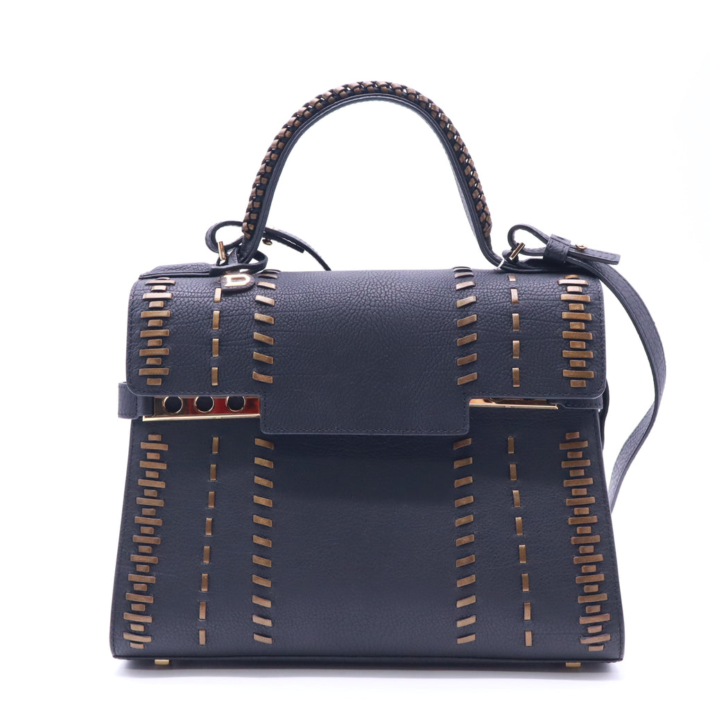 Delvaux Tempete Black Tribal Stitch Leather MM Twins LDJ5292